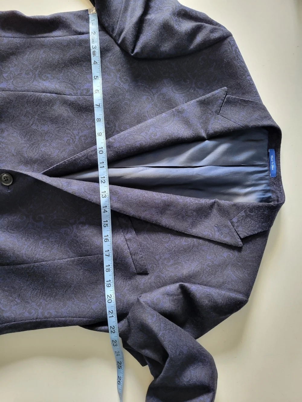 Paul Betenly Mens Wool Cashmere Paisley Blazer Blue Navy 46L